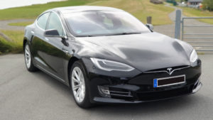 Model S with the river Elbe in the background